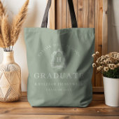 Monogram Crest Sage Green White Graduation トートバッグ