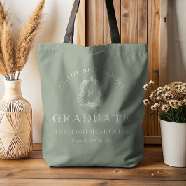 Monogram Crest Sage Green White Graduation トートバッグ