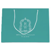 Monogram Crest Turquoise Wedding ラージペーパーバッグ (正面)