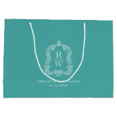 Monogram Crest Turquoise Wedding ラージペーパーバッグ (裏面)
