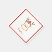 Monogram Crest with red bow Holiday  スタンダードカクテルナプキン (角)