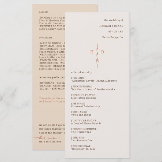 Monogram Cross Christian Wedding Ceremony プログラム (正面/裏面)
