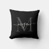 Monogram Cushion - Add your Name - Black/White クッション (正面)