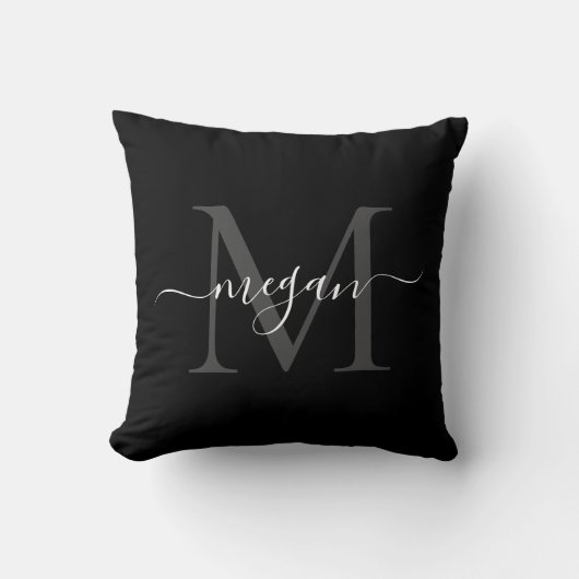 Monogram Cushion - Add your Name - Black/White クッション (正面)