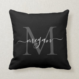 Monogram Cushion - Add your Name - Black/White クッション