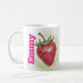 Monogram cute birthday girly Watercolor strawberry コーヒーマグカップ (左)