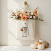 Monogram Cute Halloween Ghost with Pumpkin Pail トートバッグ