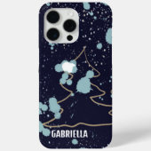 Monogram cute navy blue gold white snow tree name Case-Mate iPhoneケース (裏面)