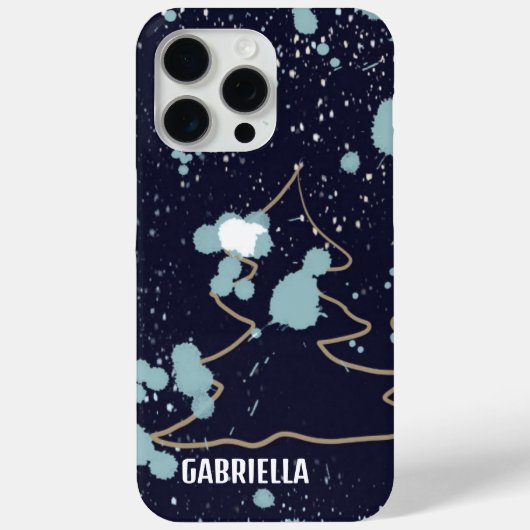 Monogram cute navy blue gold white snow tree name Case-Mate iPhoneケース (裏面)