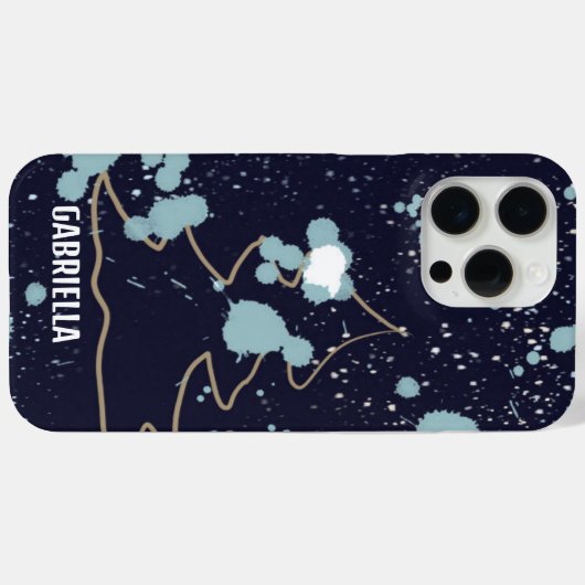 Monogram cute navy blue gold white snow tree name Case-Mate iPhoneケース (裏面 (横))