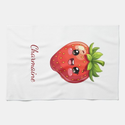 Monogram cute strawberry kawaii キッチンタオル (横)