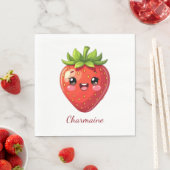 Monogram cute strawberry kawaii スタンダードランチョンナプキン (インサイチュ)