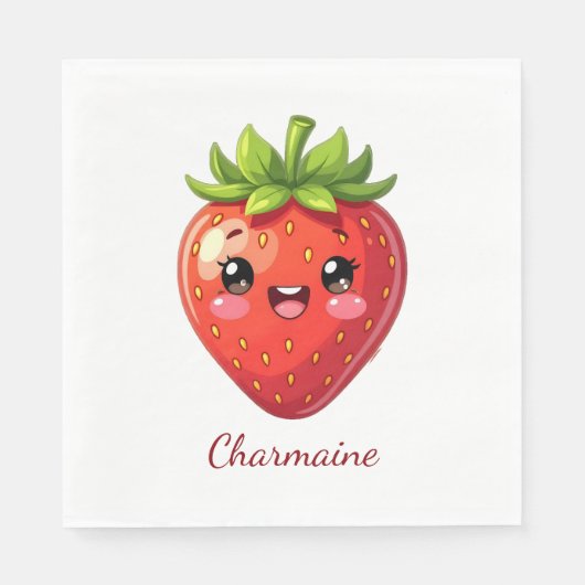 Monogram cute strawberry kawaii スタンダードランチョンナプキン (正面)