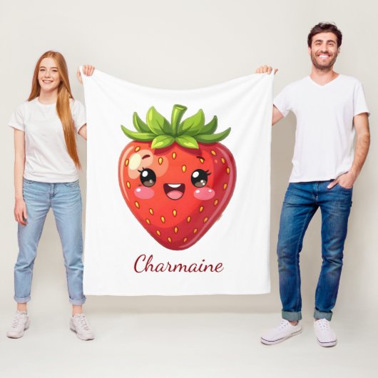 Monogram cute strawberry kawaii フリースブランケット (インサイチュ)
