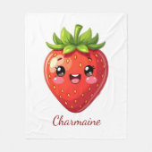 Monogram cute strawberry kawaii フリースブランケット (正面)
