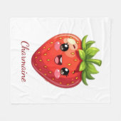 Monogram cute strawberry kawaii フリースブランケット (正面(横))