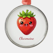 Monogram cute strawberry kawaii メタルオーナメント (正面)
