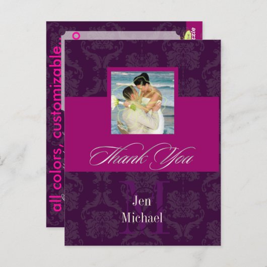 Monogram Damask、ありがとうフォトポストカード、 ポストカード (正面/裏面)