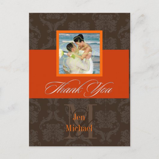 Monogram Damask、ありがとうフォトポストカード、 ポストカード (正面)