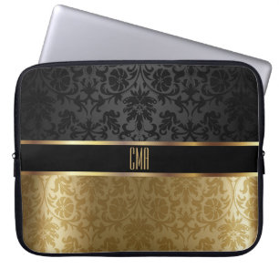 Monogram Damask Black with金ゴールドフローラ ラップトップスリーブ