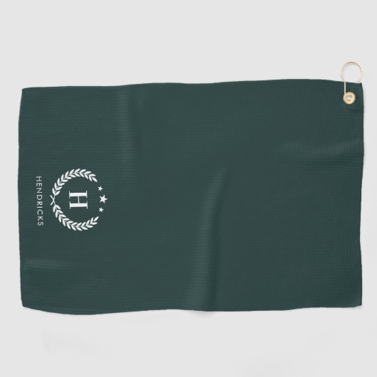 Monogram Dark Green Stylish Modern Minimalist ゴルフタオル (横)