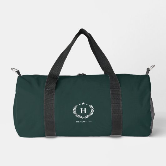 Monogram Dark Green Stylish Modern Minimalist ダッフルバッグ (正面)