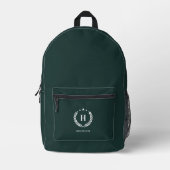  Monogram Dark Green Stylish Modern Minimalist プリントバックパック (正面)