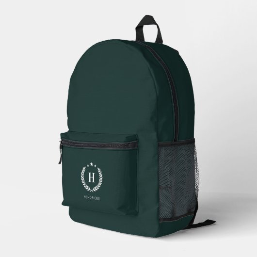  Monogram Dark Green Stylish Modern Minimalist プリントバックパック (裏面右端)