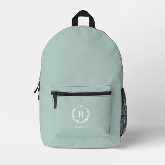 Monogram Duck Egg Green Stylish Modern Minimalist プリントバックパック (正面)