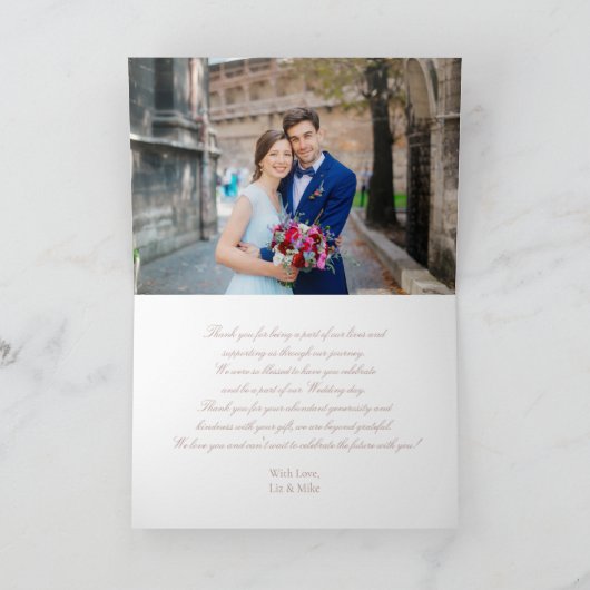 Monogram Dustyバラス結婚クリプトの写真ありがとう カード (内部)