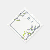 Monogram Dusty Blue Green Leaves Artsy Wedding スタンダードカクテルナプキン (角)