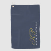Monogram Dusty Navy Blue Gold White Name Chic Men  ゴルフタオル (正面)