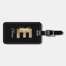 Monogram E black wood letter flower Luggage Tag ラゲッジタグ