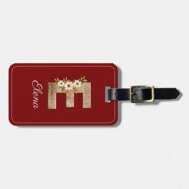 Monogram E red wood letter flower Luggage Tag ラゲッジタグ