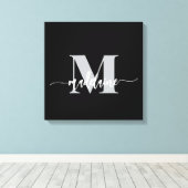 Monogram Elegant Black White Personal キャンバスプリント (インサイチュ (ウッドフロア))