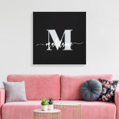 Monogram Elegant Black White Personal キャンバスプリント (インサイチュ (リビング))
