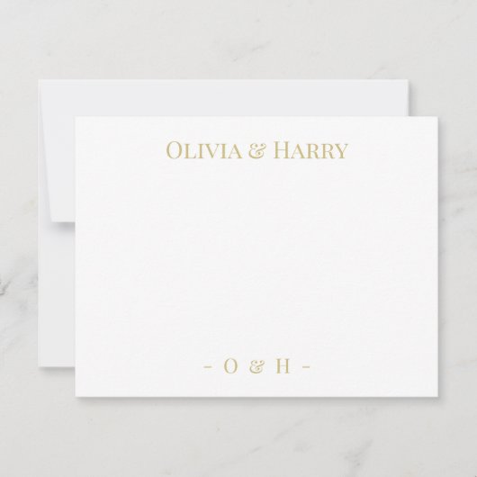 Monogram Elegant Chic Gold White Wedding Note Card ノートカード (正面)