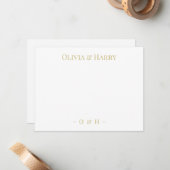 Monogram Elegant Chic Gold White Wedding Note Card ノートカード (正面/裏面インサイチュ)