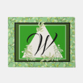 Monogram Elegant Green Leaves Doormat ドアマット (正面)