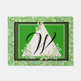 Monogram Elegant Green Leaves Doormat ドアマット