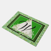 Monogram Elegant Green Leaves Doormat ドアマット (アングル)