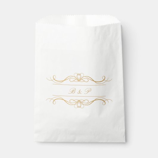 Monogram Elegant Modern Gold Swirl Script Wedding フェイバーバッグ (正面)