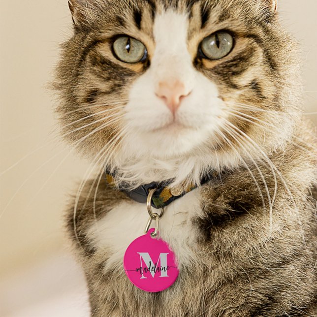 Monogram Elegant Pink Black Personal ペット　ネームタグ (クリエイターアップロード済み)