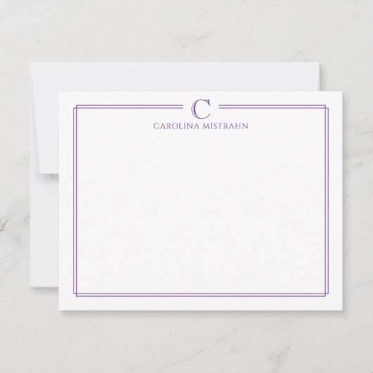 Monogram Elegant Purple Border Stationery ノートカード (正面)