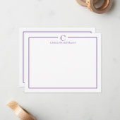 Monogram Elegant Purple Border Stationery ノートカード (正面/裏面インサイチュ)