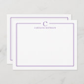 Monogram Elegant Purple Border Stationery ノートカード (正面/裏面)