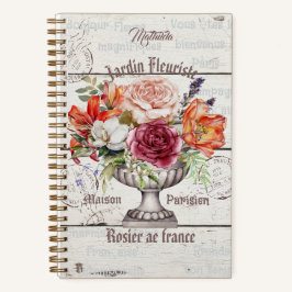 Monogram elegant rustic wood floral French artwork ノートブック