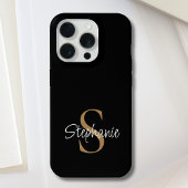 Monogram Elegant Script Name Black Gold  iPhoneケース