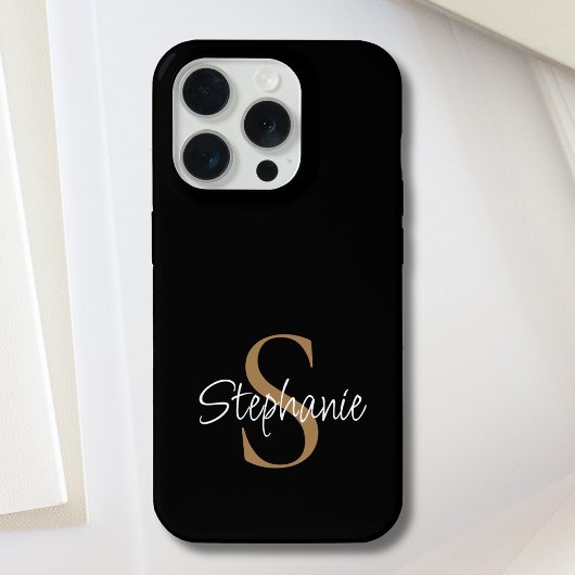 Monogram Elegant Script Name Black Gold  iPhoneケース
