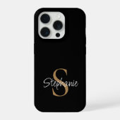 Monogram Elegant Script Name Black Gold  iPhoneケース (裏面)